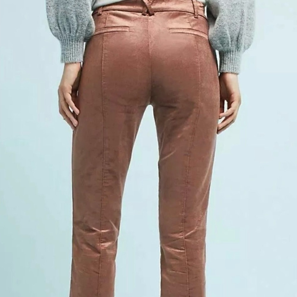 Anthropologie The Essential Slim Velvet Trousers Sz 8 in Bronze Brown Color - Picture 16 of 16